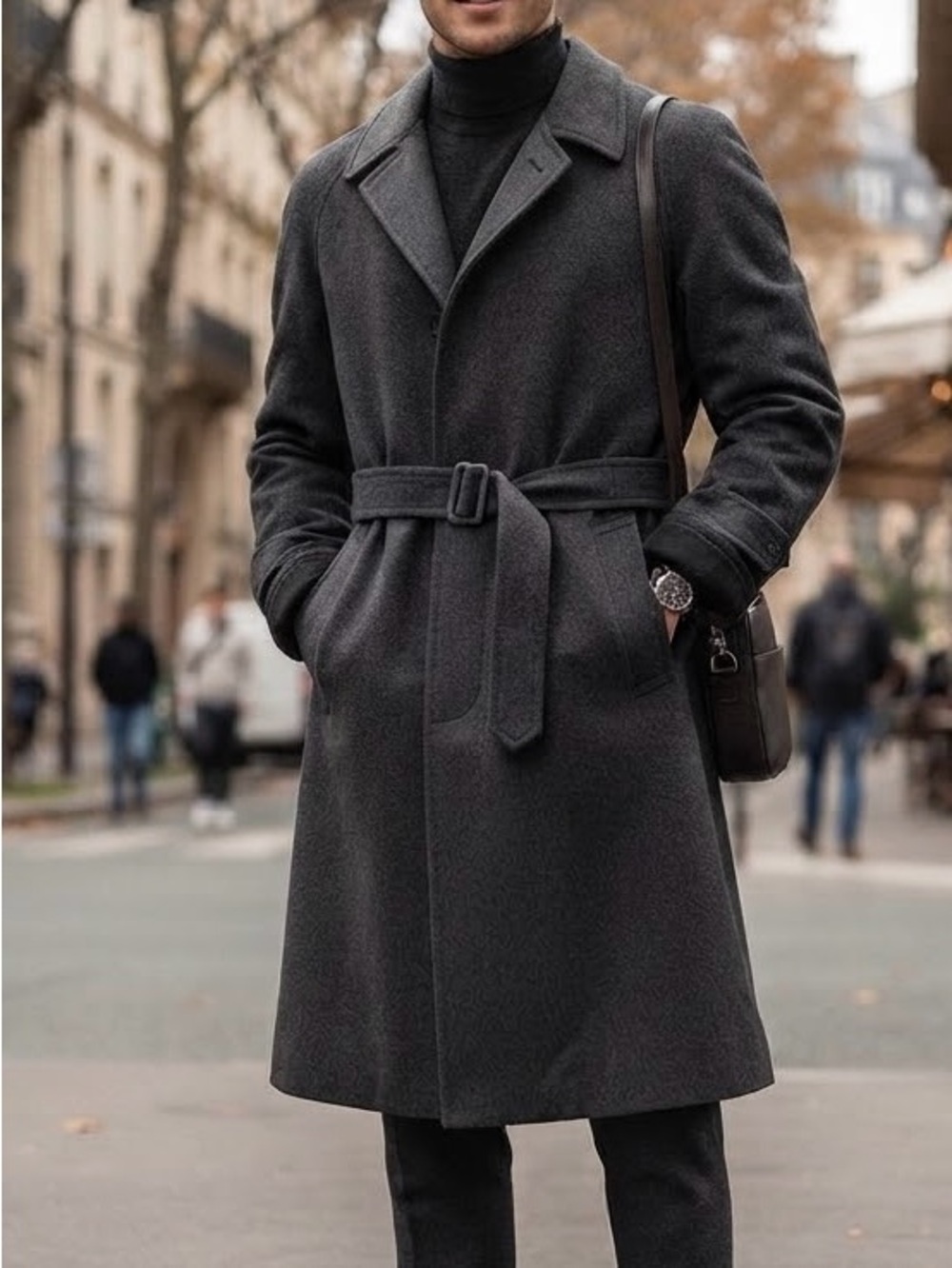 Moores Lanificio Vallombrosa Italy Wool & Cashmere Grey Belted Overcoat Coat